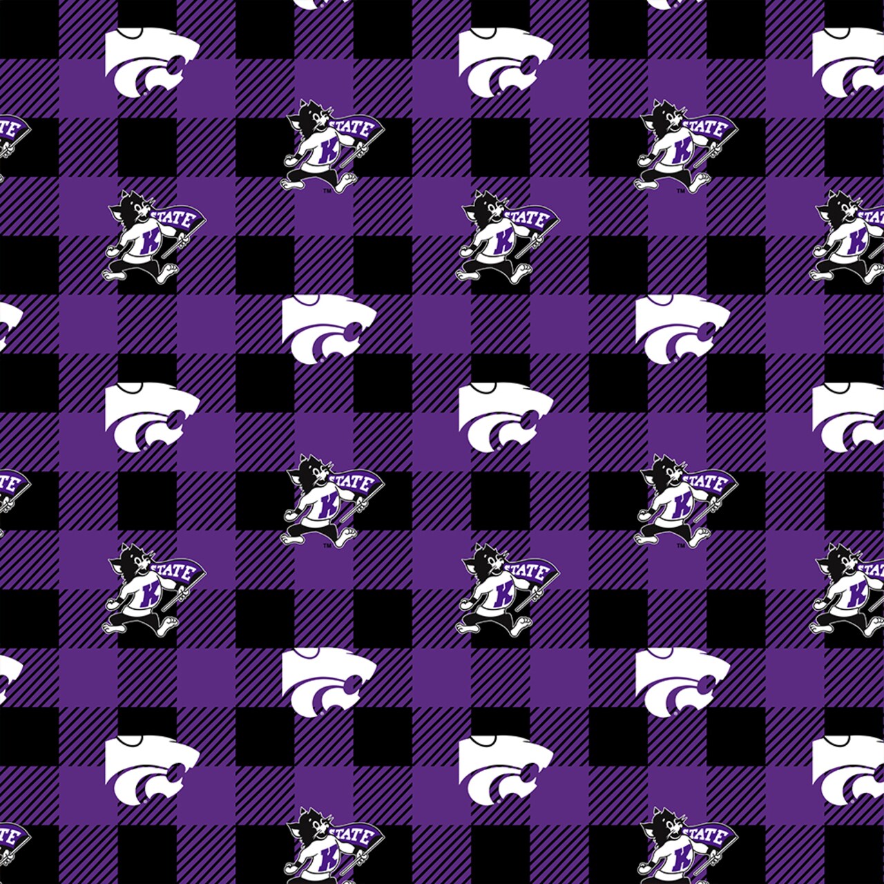 Sykel Enterprises-Kansas State University Fleece Fabric-Kansas State Wildcats Buffalo Plaid Fleece Blanket Fabric-Sold by the yard